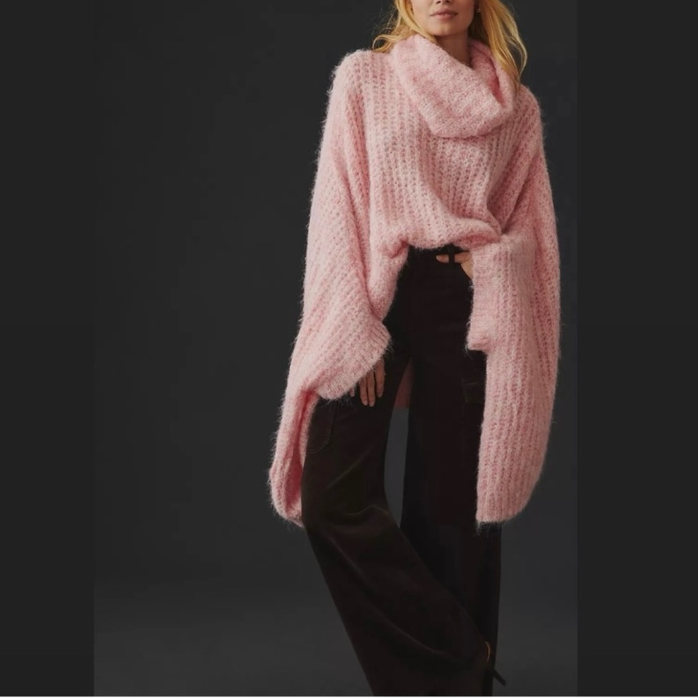 Anthropologie Funnel Neck Cable Knit Pink Women’s Poncho OS NWT